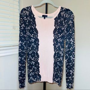 THE LIMITED printed BLACK LACE sweater blouse Sz S